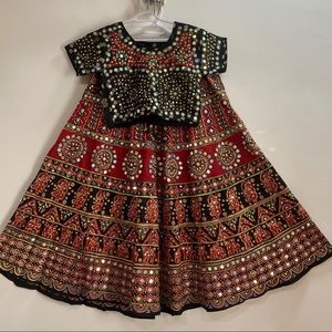 Red & Black Foil Garba Lehenga.